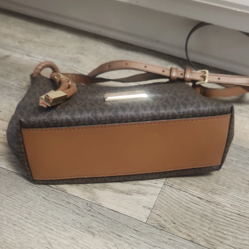 Michael Kors Dark Brown and Tan Crossbody Bag